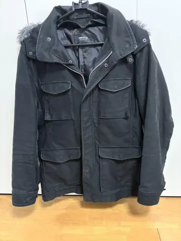 꼼가이즘 후드 부착 코트 블랙