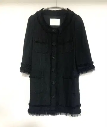 Grace Class 블랙 라메 노카라 트위드 자켓