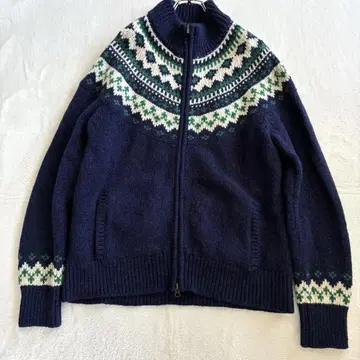 L.L.Bean 니트 아가일 무늬 L 울 네이비 스웨터