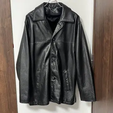블랙 가죽 빈티지 카 코트