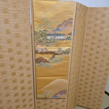고급 후쿠로 오비 골드 컬러 풍경화