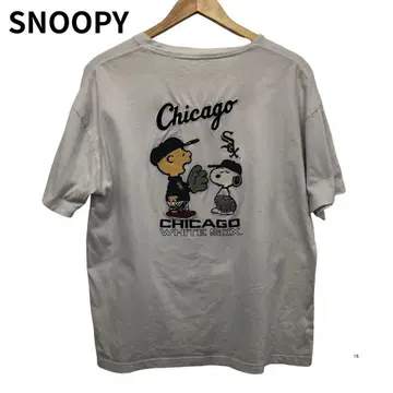 스누피 화이트삭스 메이저 야구 반팔 티셔츠 화이트 L