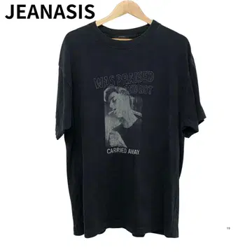 지나시스 페이드감 프린트 인물T셔츠 블랙 반팔 둥근넥 여성용