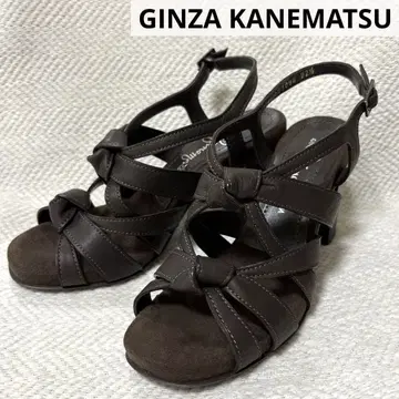 미사용급 긴자 카네마츠 럭셔리 하이힐 리본 샌들 초코 브라운