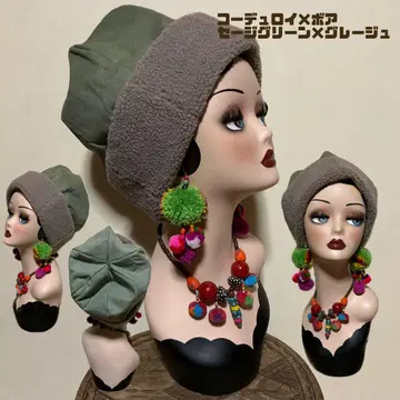 코듀로이 x 보아 세이지 그린 x 그레이지 모자