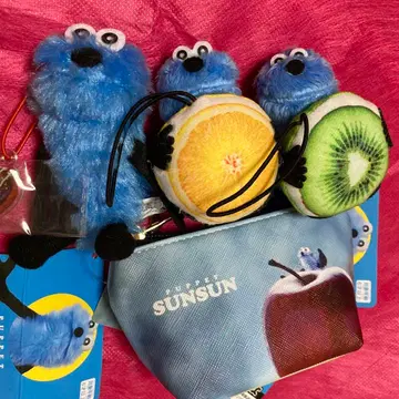 퍼펫 스 4점 묶음 판매 후르츠 마스코트 파우치