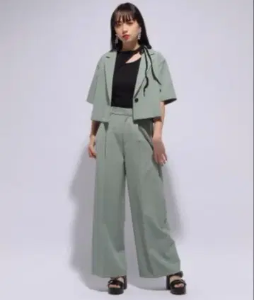 HARE 셋업 싱글 자켓 와이드 팬츠 그린