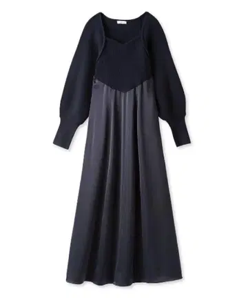 FRAY I.D 원피스/드레스 스퀘어 넥 콤비 원피스 네이비