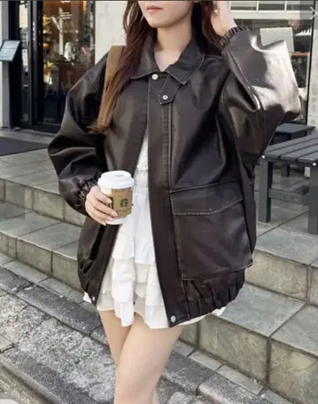 페이크 가죽 자켓 다크 브라운