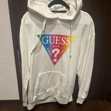 GUESS 컬러풀 로고 후드 부착 후드티 L