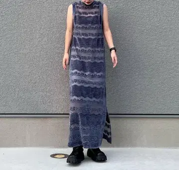 벨루어 레이스 민소매 드레스 아메리