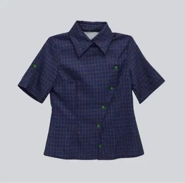 uenui RETRO CHECK BUTTON SHIRT