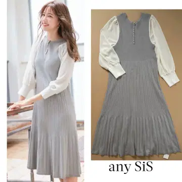 any SiS [ 앞뒤 착용 가능 ] 소매 콤비 니트 원피스