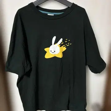 CUNE 토끼와 별 프린트 T셔츠 XL 블랙