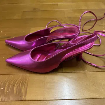 ZARA 핑크 하이힐 샌들 레이스업