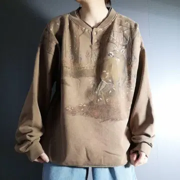 90s 애니멀 맨투맨 사슴 사슴 헨리넥 트레이닝복 vintage