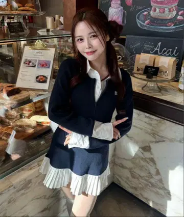 nice claup 도킹 플리츠 미니 원피스 네이비