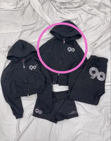 9090 후드티 90 로고 글리터 집 후디 M
