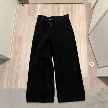 블랙 와이드 레그 데님 팬츠 S 사이즈