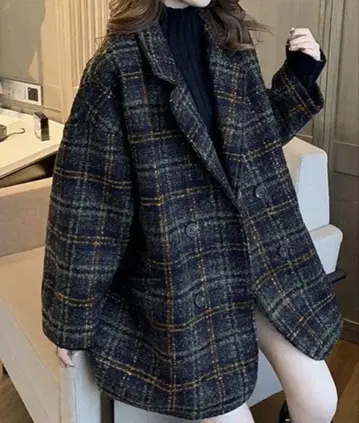 DAY CLOSET 여성용 루즈 실루엣 체크 무늬 숏코트