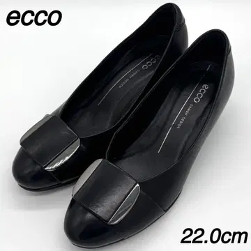 ecco 22cm 가죽 라운드토 와이드 힐 버클 엠보 블랙