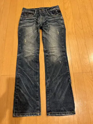 데미지 가공 다크 블루 데님
