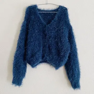 구제 샤기 니트 가디건 다크 블루 F 유즈드 빈티지