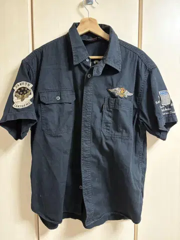 VANSON 바이커 셔츠 블랙