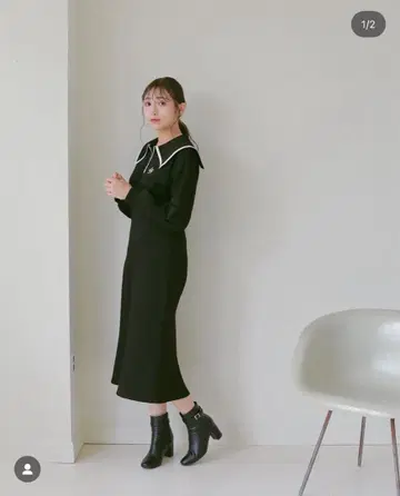 [새상품급] 안미르 anmille 빅 칼라 머메이드 맨투맨 원피스