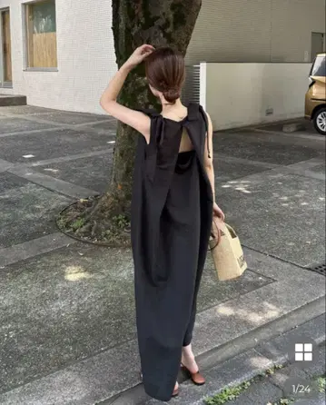 nugu may 리본 숄더 롱 원피스
