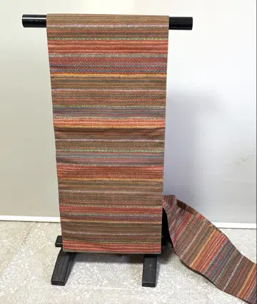 따뜻한 색상의 다색 염색 오비 나고야 오비 새상품급 369cm 코몬에