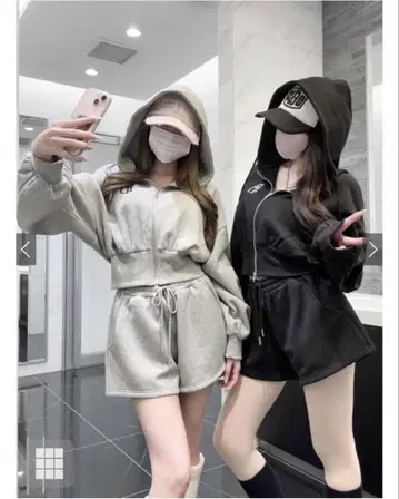 [ 미사용 새상품 ] 로고 자수 후드티 x 숏팬츠 맨투맨 셋업 pm558