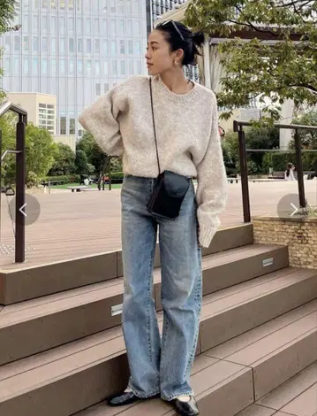 Ungrid 하이웨스트 루즈 스트레이트 데님 블루 25인치