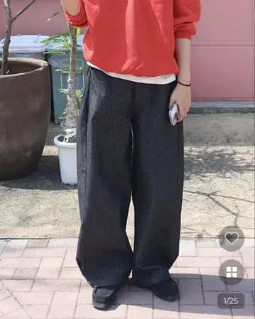 laugher 스트라이프 와이드 데님 팬츠