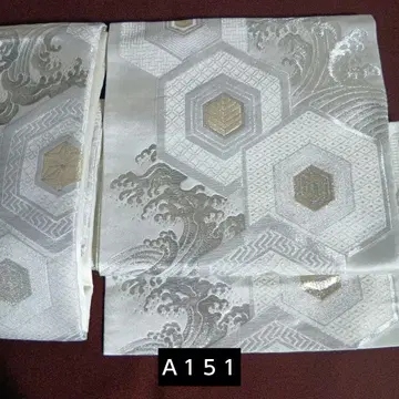 A151 투피스 제작 오비 후쿠로 오비 이중 북 실버 육각형 파도 무늬