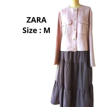 ZARA 핑크 노카라 자켓 M 페이크 스웨이드 금장 버튼