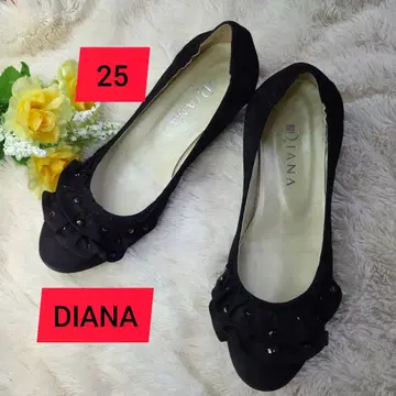 DIANA 블랙 플랫슈즈 비쥬 리본 포함 25cm