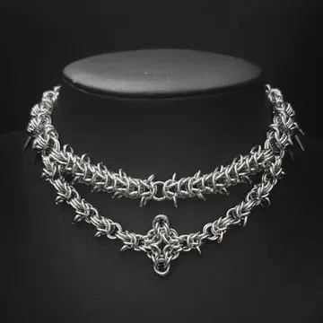 chainmail silver unique necklace punk'