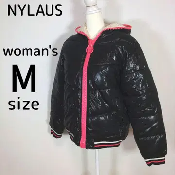 여성용 M 사이즈 다운 긴팔 아우터 블랙 핑크 후드