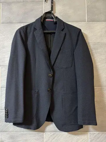 TOMMY HILFIGER 네이비 체크 무늬 테일러드 자켓