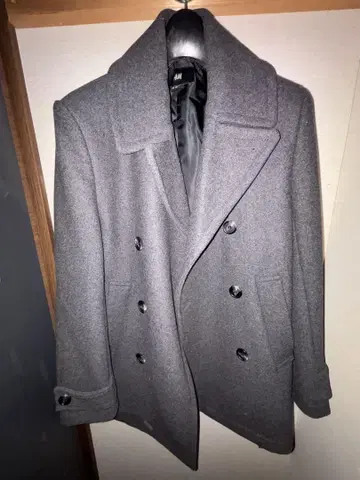 H&M 그레이 더블 브레스트 피 코트