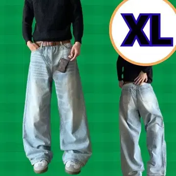 [ XL 사이즈 ] 데님 배기 데님 배기 팬츠 와이드 실루엣 루즈핏