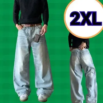 [ 2XL 사이즈 ] 데님 배기 데님 배기 팬츠 와이드 실루엣 넉넉한