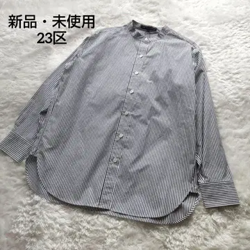 23구 밴드 카라 스트라이프 셔츠 블루 38