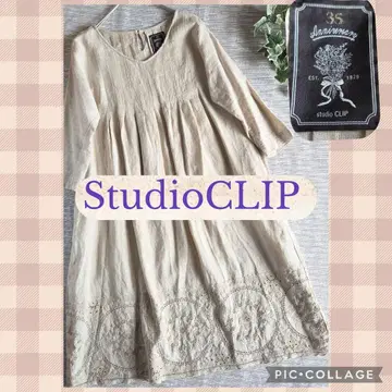 studioCLIP 린넨 스캘럽 원피스 35주년 기념 럭셔리 레이스 레어