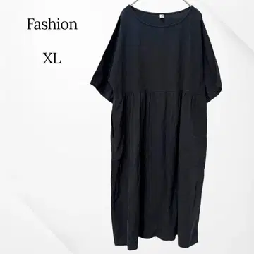 Fashion 원피스 반팔 플레어 롱 스커트 네이비 XL