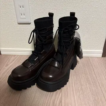 idem 리본 레이스업 통굽 부츠 브라운 s 사이즈