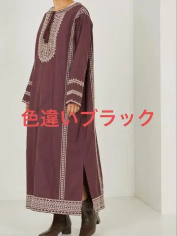프리다 카프탄 인도산 자수 롱 원피스 블랙