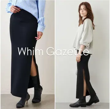 [새상품급] Whim Gazette 밀라노 리브 슬릿 스커트 블랙