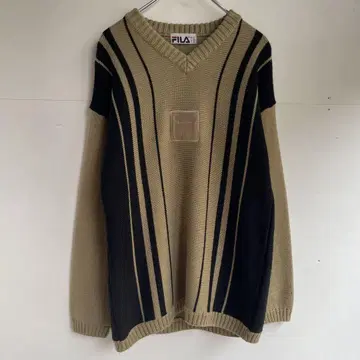 FILA V넥 니트 디자인 니트 자수 빈티지 구제 의류 스트릿